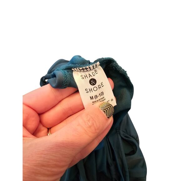 Shade & Shore Womens Sz M (8-10) One Piece Halter Style Swimsuit Slate Teal Blue - Picture 4 of 4